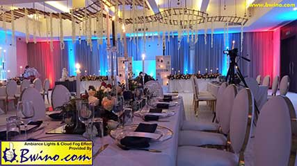 low fog and ambiance light for wedding reception